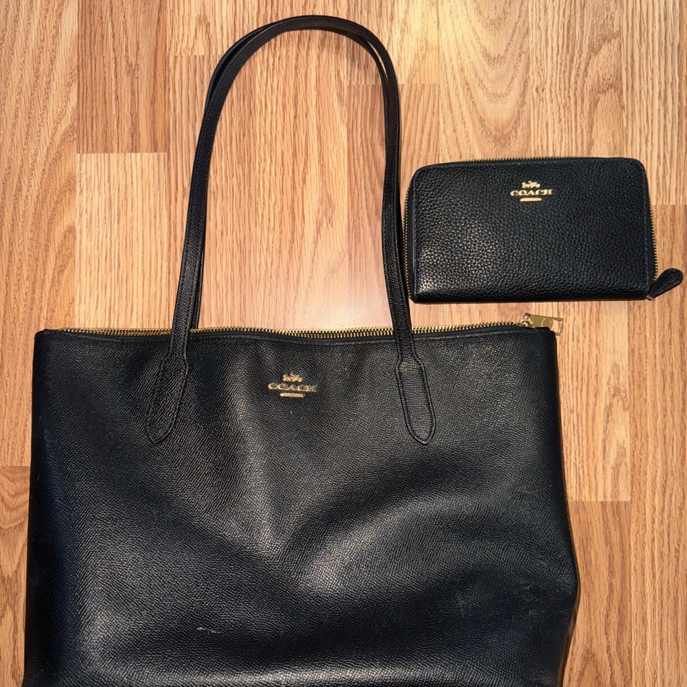 Coach Black Leather Tote and Wallet